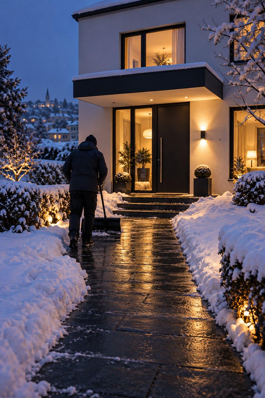 A house path cleared of snow and salted at nightfall