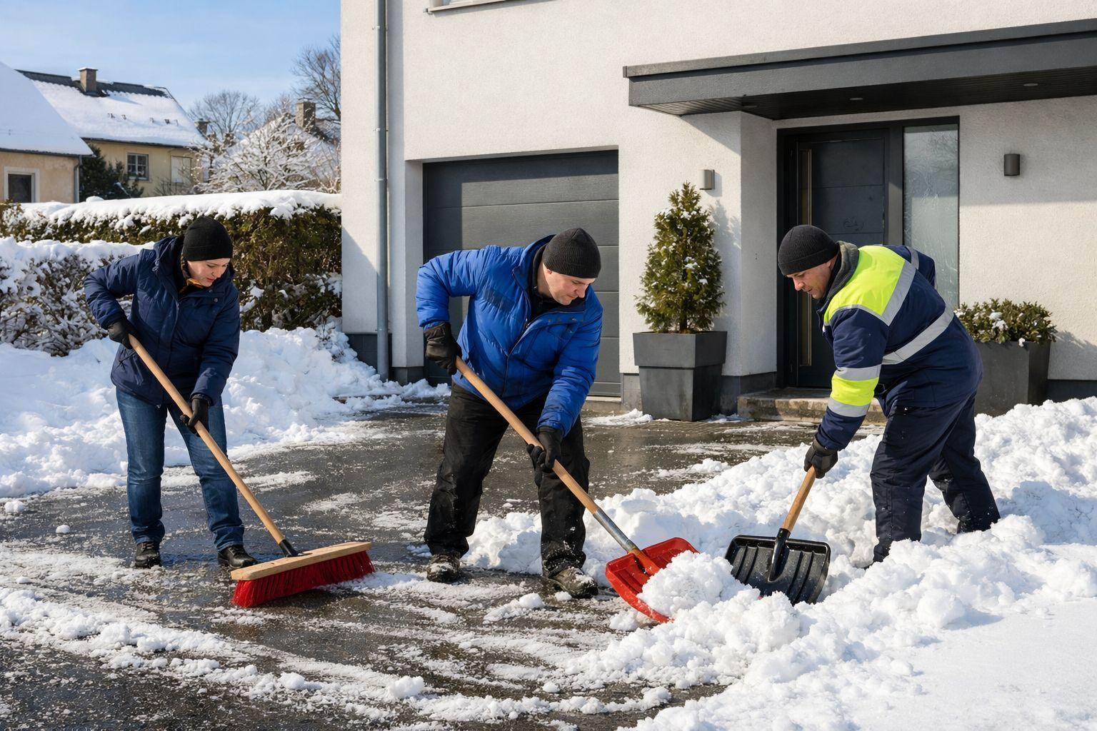 Équipe Stimmol déneigeant l’entrée d’une maison